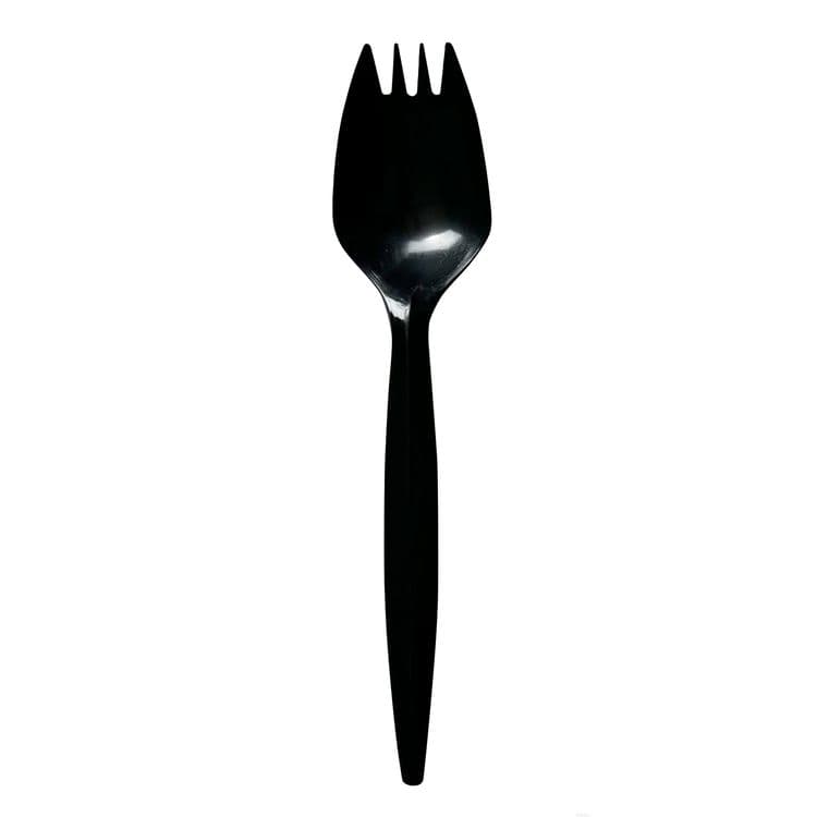 BOARDWALK Mediumweight Wrapped Polypropylene Cutlery, Spork, Plastic, Black, 1,000/Carton (BWKSPORKBLPPIW) thumbnail 2