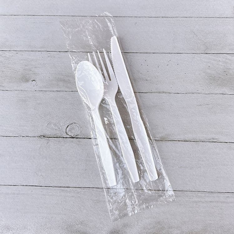 BOARDWALK Three-Piece Polystyrene Cutlery Kit, Heavyweight, Fork/Knife/Spoon, Plastic, White, 250/Carton (BWK3KITHVYWH) thumbnail 3