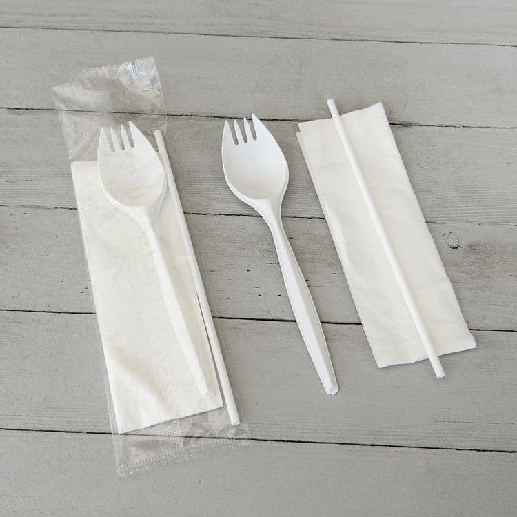 BOARDWALK School Cutlery Kit, Mediumweight, Napkin/Spork/Straw, 5.31", Plastic, White, 1,000/Carton (BWKSCHOOLKITPP) thumbnail 3