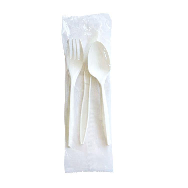 BOARDWALK Three-Piece Cutlery Kit, Mediumweight, Fork/Knife/Spoon, 6.97", Plastic, White, 250/Carton (BWK3COMBOKITPP) thumbnail 2