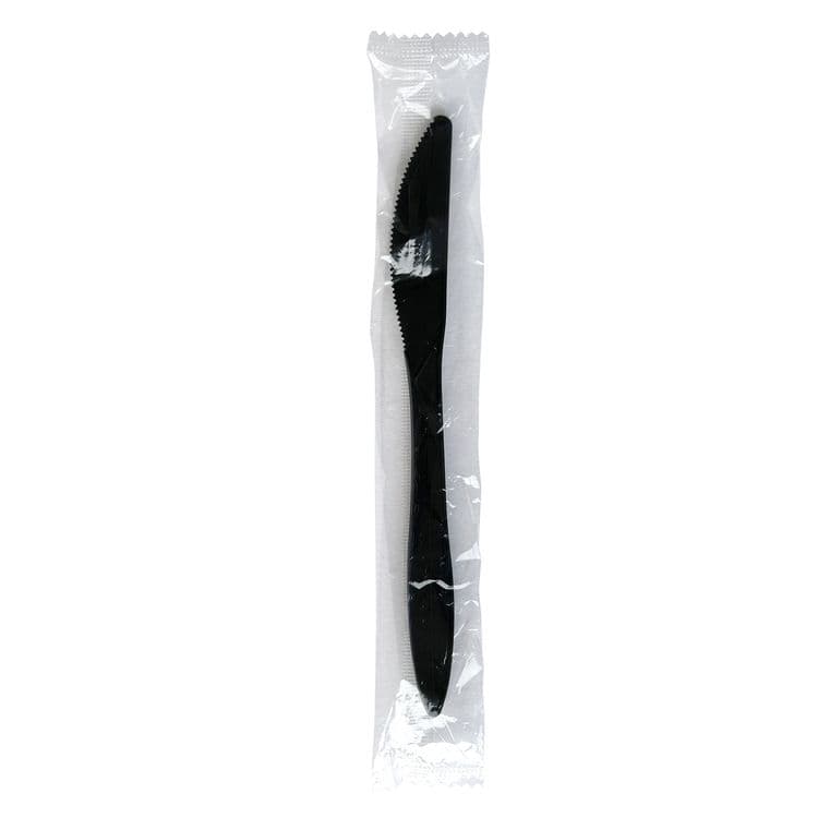 BOARDWALK Mediumweight Wrapped Polypropylene Cutlery, Knife, Plastic, Black, 1,000/Carton (BWKKNIFEBLPPIW)