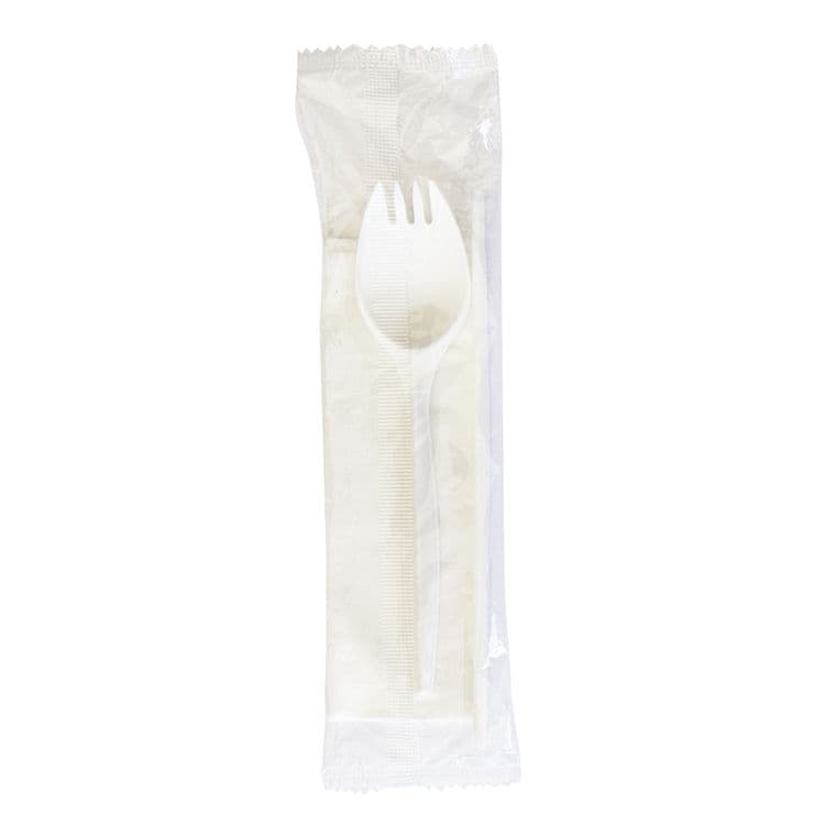BOARDWALK School Cutlery Kit, Mediumweight, Napkin/Spork/Straw, 5.31", Plastic, White, 1,000/Carton (BWKSCHOOLKITPP)