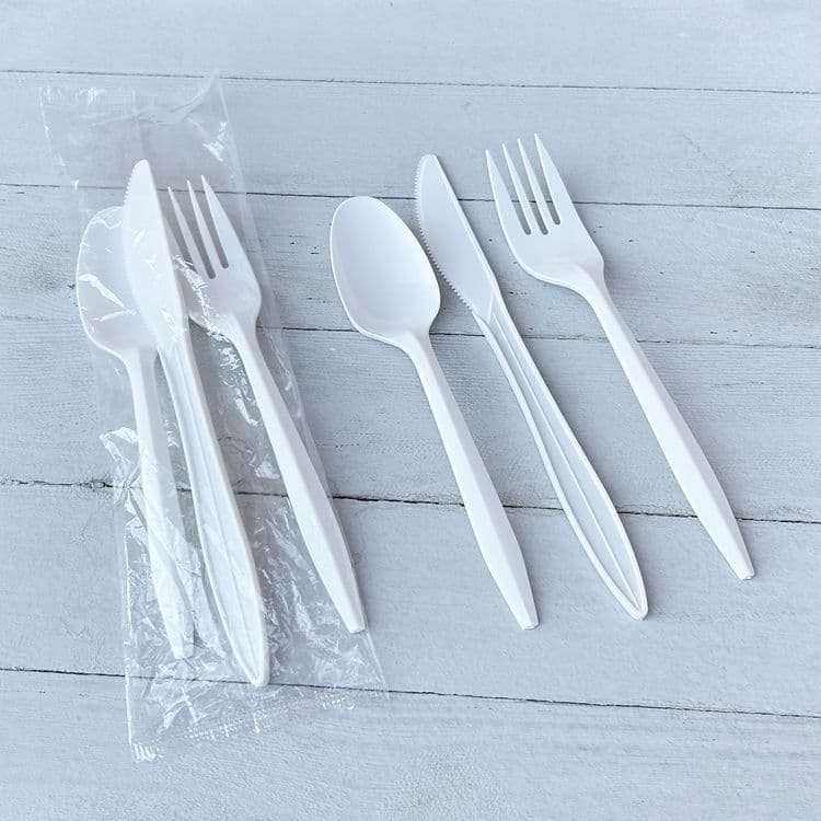 BOARDWALK Three-Piece Polystyrene Cutlery Kit, Mediumweight, Fork/Knife/Spoon, Plastic, White, 250/Carton (BWK3KITWHPS) thumbnail 3