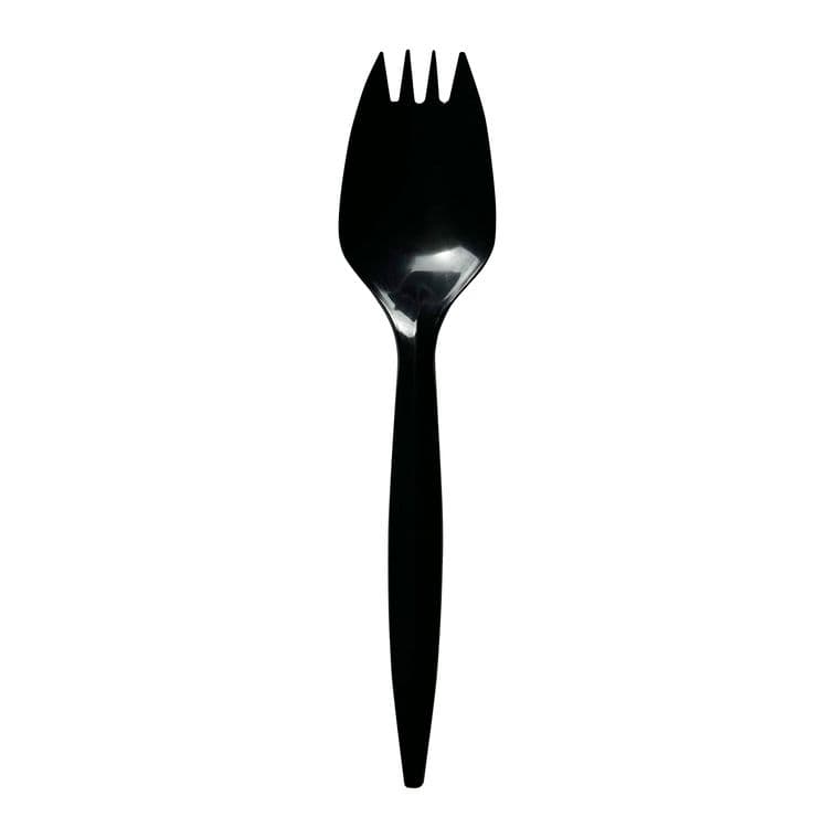 BOARDWALK Mediumweight Polypropylene Cutlery, Spork, Plastic, Black, 1,000/Carton (BWKSPORKBLPP)