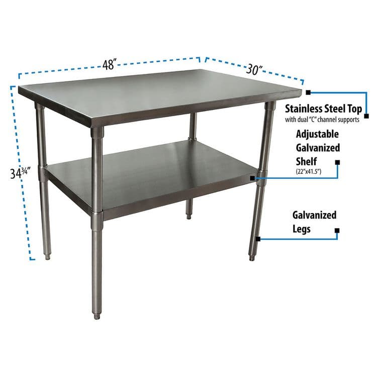 BK RESOURCES Stainless Steel Flat Top Work Tables, 48w x 30d x 36h, Silver, 2/Pallet (BKE2VT4830) thumbnail 3