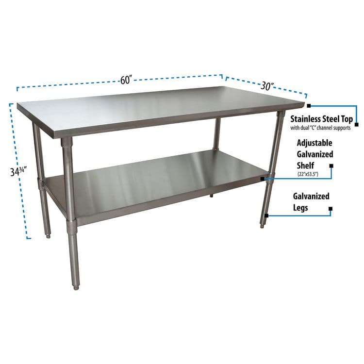 BK RESOURCES Stainless Steel Flat Top Work Tables, 60w x 30d x 36h, Silver, 2/Pallet (BKE2VT6030) thumbnail 3