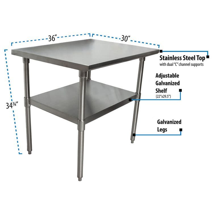 BK RESOURCES Stainless Steel Flat Top Work Tables, 36w x 30d x 36h, Silver, 2/Pallet (BKE2VT3630) thumbnail 3