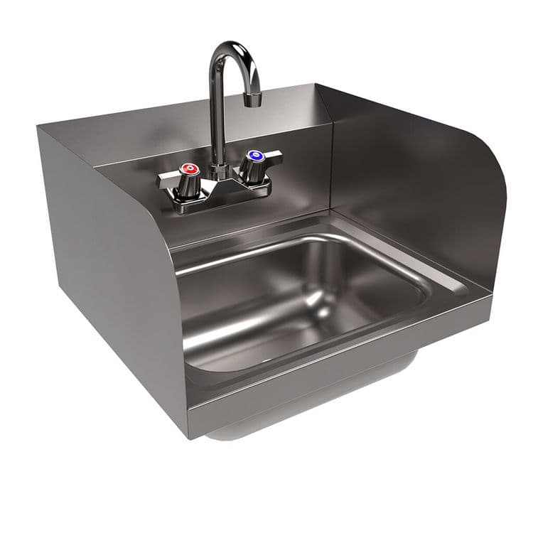 BK RESOURCES Stainless Steel Hand Sink with Side Splashes and Faucet, 14" l x 10" w x 5" h (BKEHSW1410SSP) thumbnail 2
