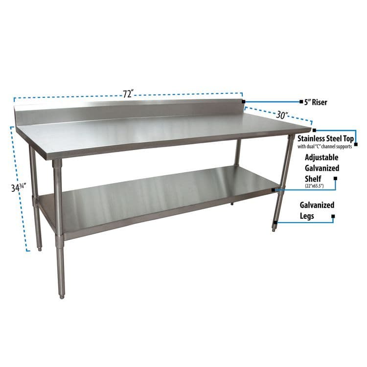 BK RESOURCES Stainless Steel 5" Riser Top Tables, 72w x 30d x 39.75h, Silver, 2/Pallet (BKE2VTR57230) thumbnail 3