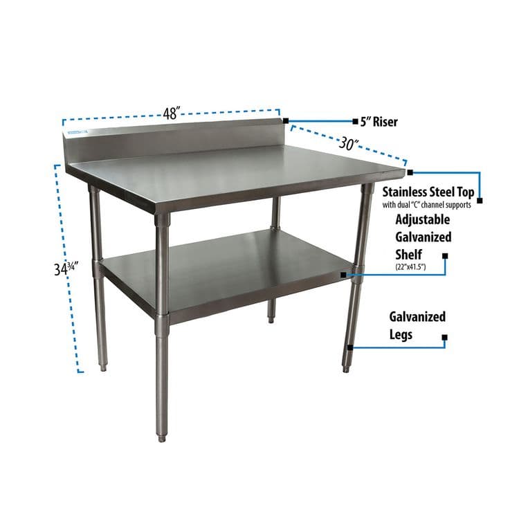 BK RESOURCES Stainless Steel 5" Riser Top Tables, 48w x 30d x 39.75h, Silver, 2/Pallet (BKE2VTR54830) thumbnail 3