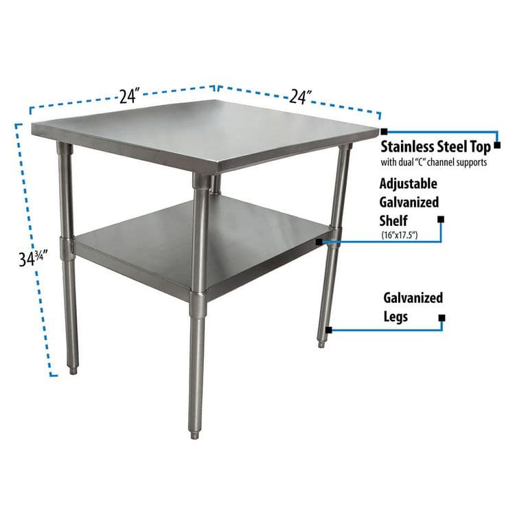 BK RESOURCES Stainless Steel Flat Top Work Tables, 24w x 24d x 36h, Silver, 2/Pallet (BKE2VT2424) thumbnail 3