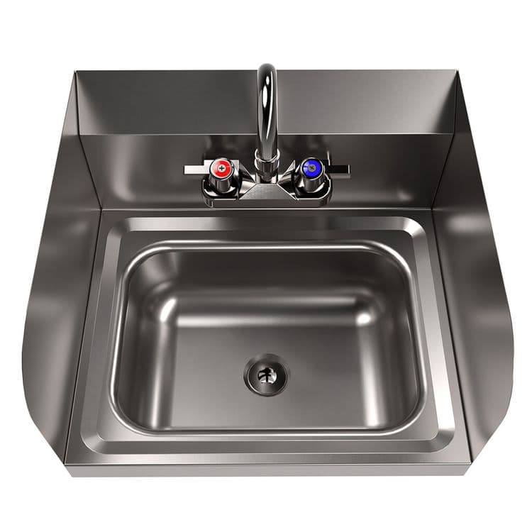 BK RESOURCES Stainless Steel Hand Sink with Side Splashes and Faucet, 14" l x 10" w x 5" h (BKEHSW1410SSP) thumbnail 3