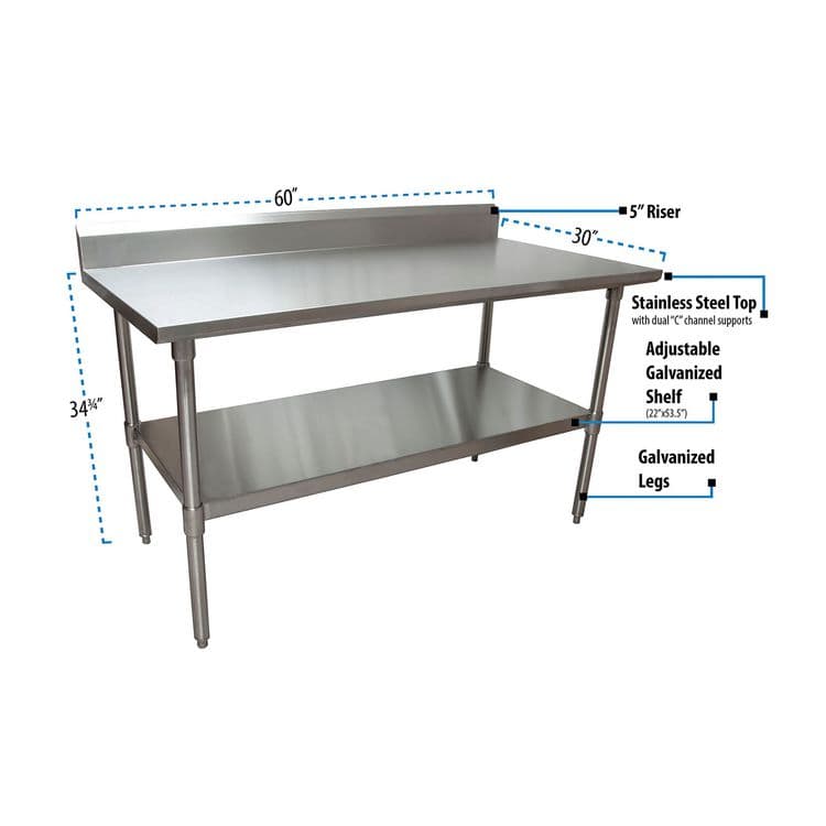 BK RESOURCES Stainless Steel 5" Riser Top Tables, 60w x 30d x 39.75h, Silver, 2/Pallet (BKE2VTR56030) thumbnail 3