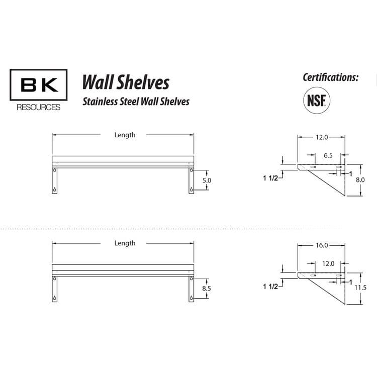 BK RESOURCES Stainless Steel Economy Overshelf, 48w x 16d x 11.5h, Stainless Steel, Silver, 2/Pallet (BKE2WSE1648) thumbnail 4