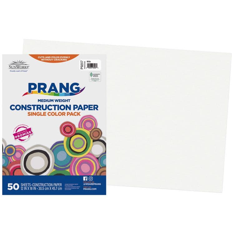 DIXON TICONDEROGA CO. SunWorks Construction Paper, 50 lb Text Weight, 12 x 18, White, 50/Pack, 25 Packs/Carton (PAC9207CT)