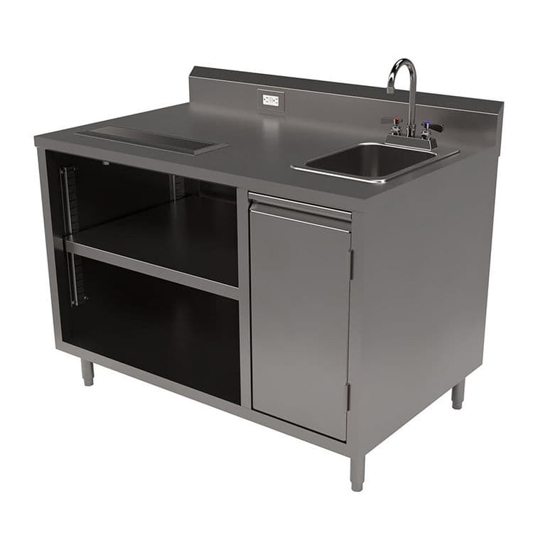 BK RESOURCES Stainless Steel Beverage Table with Right Sink, Rectangular, 30" x 48" x 41.5", Silver Top, Silver Base/Legs (BKEBEVT3048R) thumbnail 4