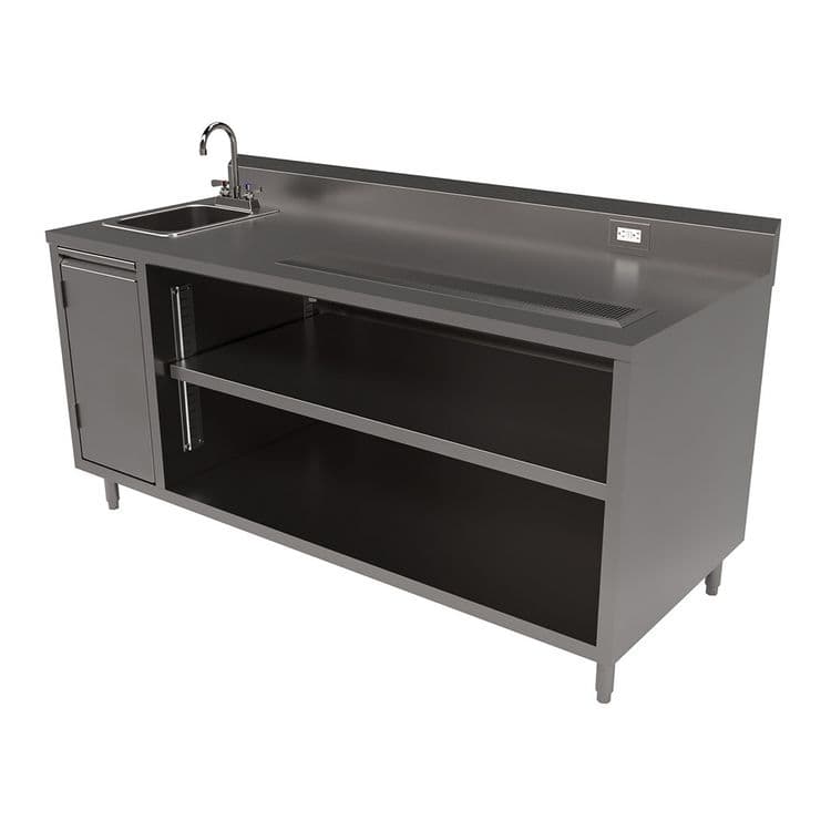 BK RESOURCES Stainless Steel Beverage Table with Left Sink, Rectangular, 30" x 72" x 41.5", Silver Top, Silver Base/Legs (BKEBEVT3072L) thumbnail 4