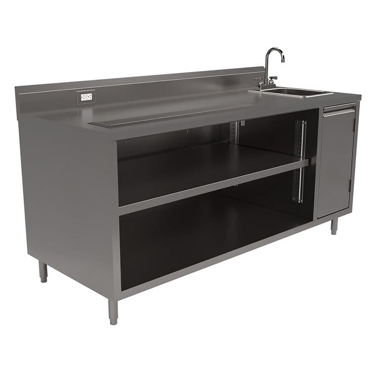 BK RESOURCES Stainless Steel Beverage Table with Right Sink, Rectangular, 30" x 72" x 41.5", Silver Top, Silver Base/Legs (BKEBEVT3072R) thumbnail 2