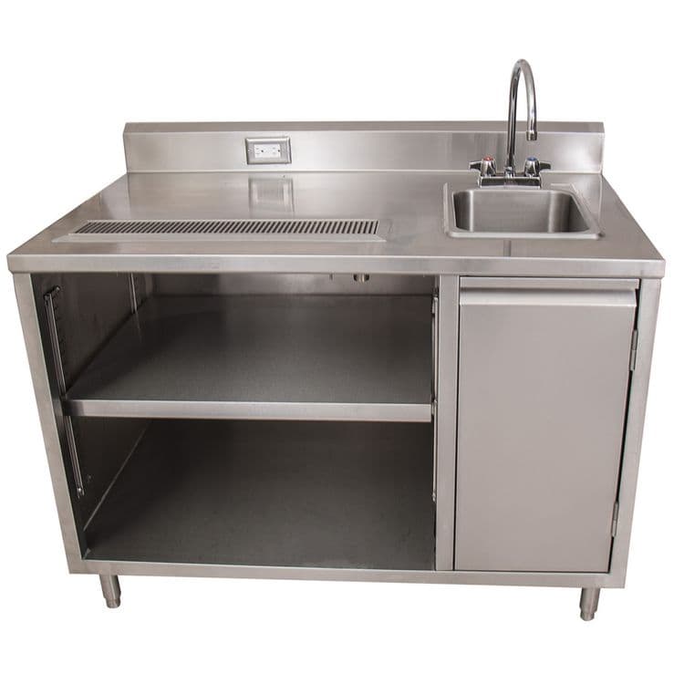 BK RESOURCES Stainless Steel Beverage Table with Right Sink, Rectangular, 30" x 48" x 41.5", Silver Top, Silver Base/Legs (BKEBEVT3048R)
