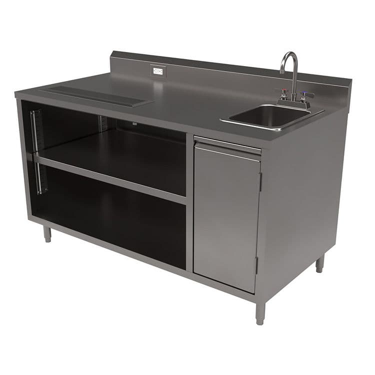 BK RESOURCES Stainless Steel Beverage Table with Right Sink, Rectangular, 30" x 60" x 41.5", Silver Top, Silver Base/Legs (BKEBEVT3060R) thumbnail 4
