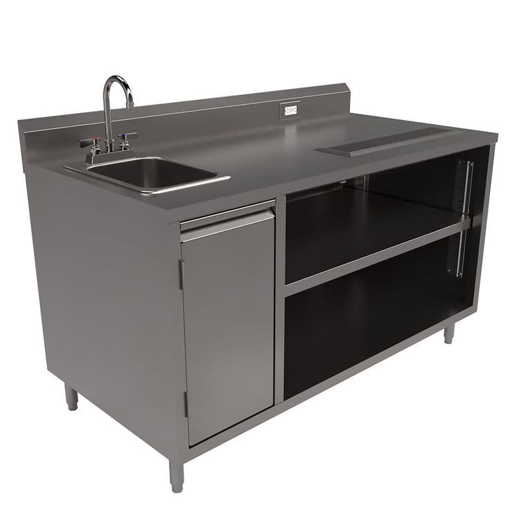 BK RESOURCES Stainless Steel Beverage Table with Left Sink, Rectangular, 30" x 60" x 41.5", Silver Top, Silver Base/Legs (BKEBEVT3060L) thumbnail 2