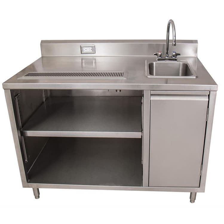 BK RESOURCES Stainless Steel Beverage Table with Right Sink, Rectangular, 30" x 60" x 41.5", Silver Top, Silver Base/Legs (BKEBEVT3060R)