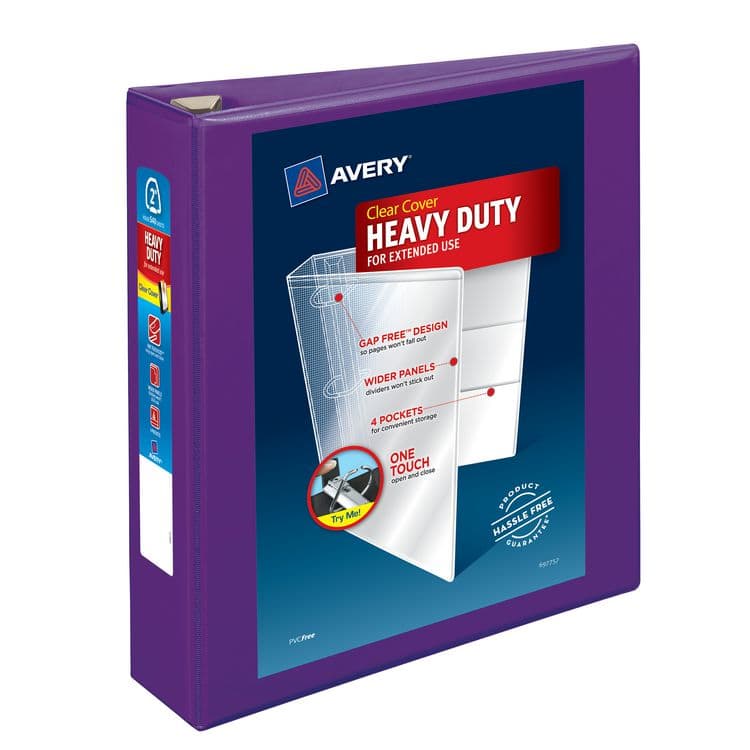 AVERY PRODUCTS CORPORATION Heavy-Duty View Binder with DuraHinge and One Touch EZD Rings, 3 Rings, 2" Capacity, 11 x 8.5, Purple, 6/Carton (AVE79777CT)
