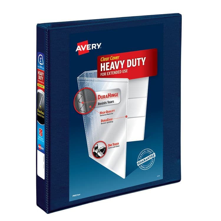 AVERY PRODUCTS CORPORATION Heavy-Duty View Binder with DuraHinge and One Touch EZD Rings, 3 Rings, 1" Capacity, 11 x 8.5, Navy Blue, 12/Carton (AVE79809CT)