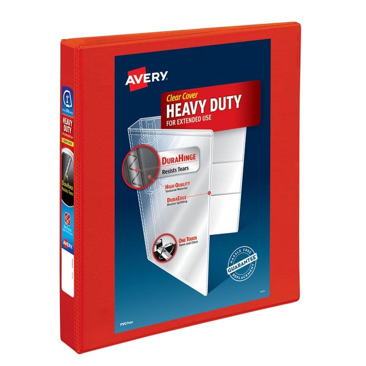 AVERY PRODUCTS CORPORATION Heavy-Duty View Binder with DuraHinge and One Touch EZD Rings, 3 Rings, 1" Capacity, 11 x 8.5, Red, 12/Carton (AVE79170CT)