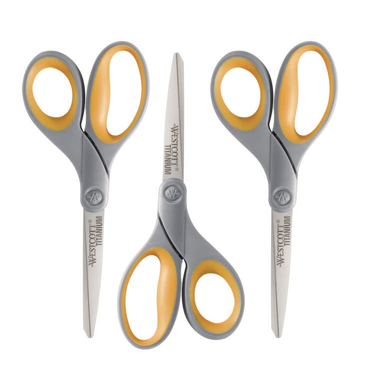 ACME UNITED CORPORATION Titanium Bonded Scissors, 8" Long, 3.5" Cut Length, Straight Gray/Yellow Handle, 3/Pack (ACM17532)