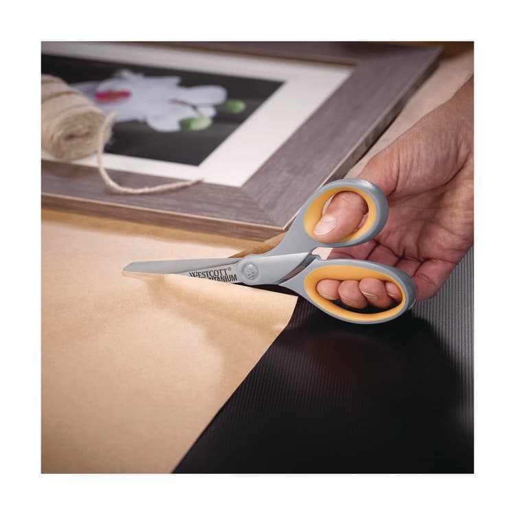 ACME UNITED CORPORATION Titanium Bonded Scissors, 8" Long, 3.5" Cut Length, Straight Gray/Yellow Handle, 3/Pack (ACM17532) thumbnail 4