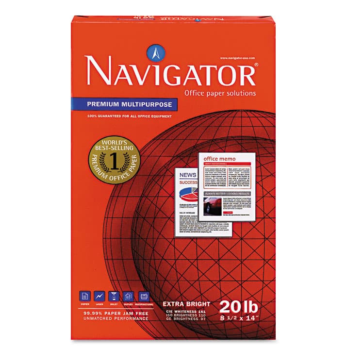 NAVIGATOR NORTH AMERICA Premium Multipurpose Copy Paper, 97 Bright, 20 lb Bond Weight, 8.5 x 14, White, 500 Sheets/Ream, 10 Reams/Carton (SNANMP1420) thumbnail 3