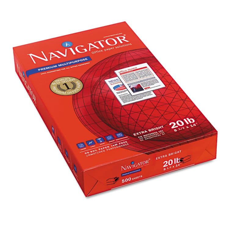 NAVIGATOR NORTH AMERICA Premium Multipurpose Copy Paper, 97 Bright, 20 lb Bond Weight, 8.5 x 14, White, 500 Sheets/Ream, 10 Reams/Carton (SNANMP1420) thumbnail 2