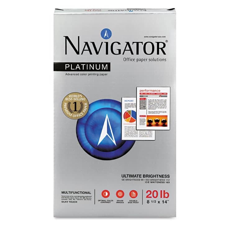 NAVIGATOR NORTH AMERICA Platinum Paper, 99 Bright, 20 lb Bond Weight, 8.5 x 14, White, 500 Sheets/Ream, 10 Reams/Carton (SNANPL1420) thumbnail 2