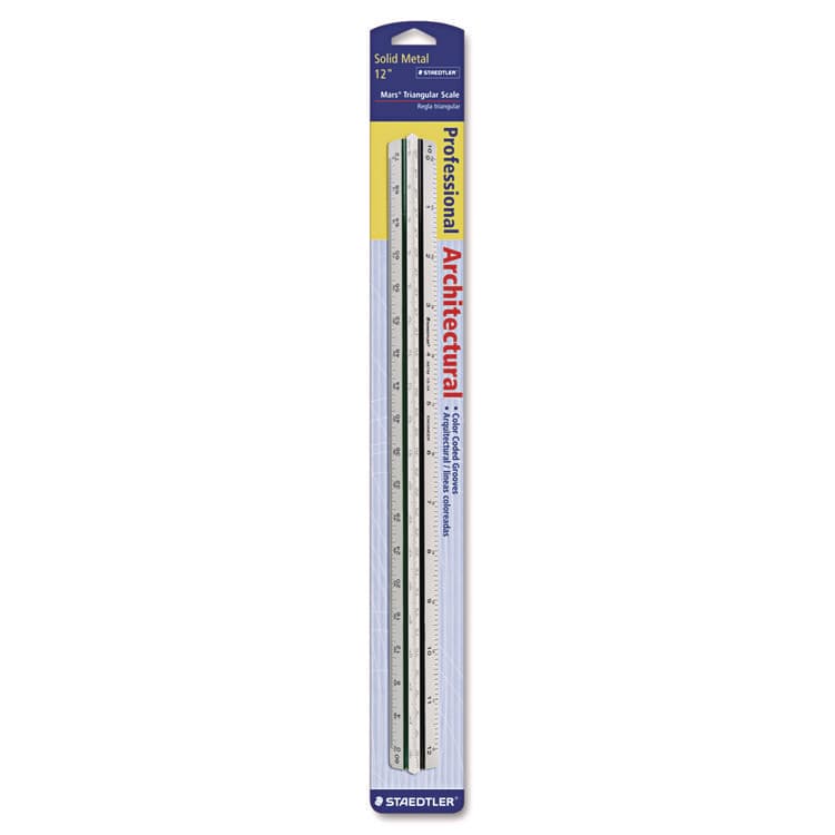 STAEDTLER, . Triangular Scale for Architects, Color-Coded Grooves, 12" Long, Plastic, White, Blister Pack (STD9871831BK)