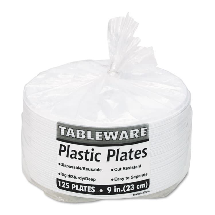 TABLEMATE PRODUCTS, CO. Plastic Dinnerware, 3-Compartment Plates, 9" dia, White, 125/Pack (TBL19644WH) thumbnail 3
