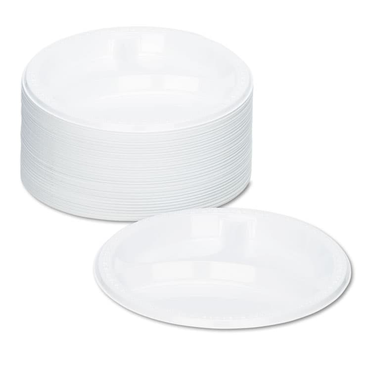 TABLEMATE PRODUCTS, CO. Plastic Dinnerware, 3-Compartment Plates, 9" dia, White, 125/Pack (TBL19644WH) thumbnail 2