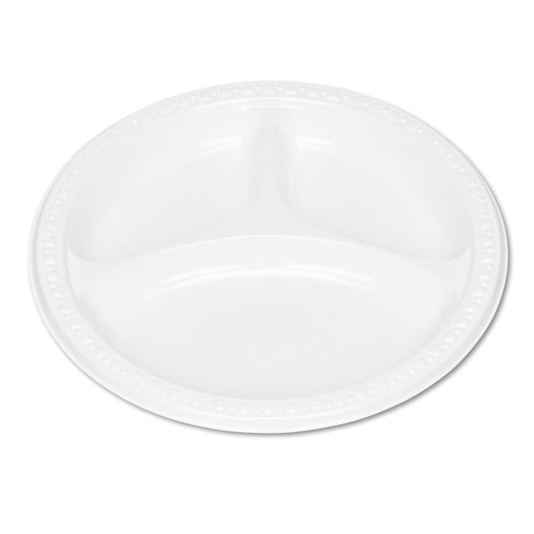 TABLEMATE PRODUCTS, CO. Plastic Dinnerware, 3-Compartment Plates, 9" dia, White, 125/Pack (TBL19644WH)