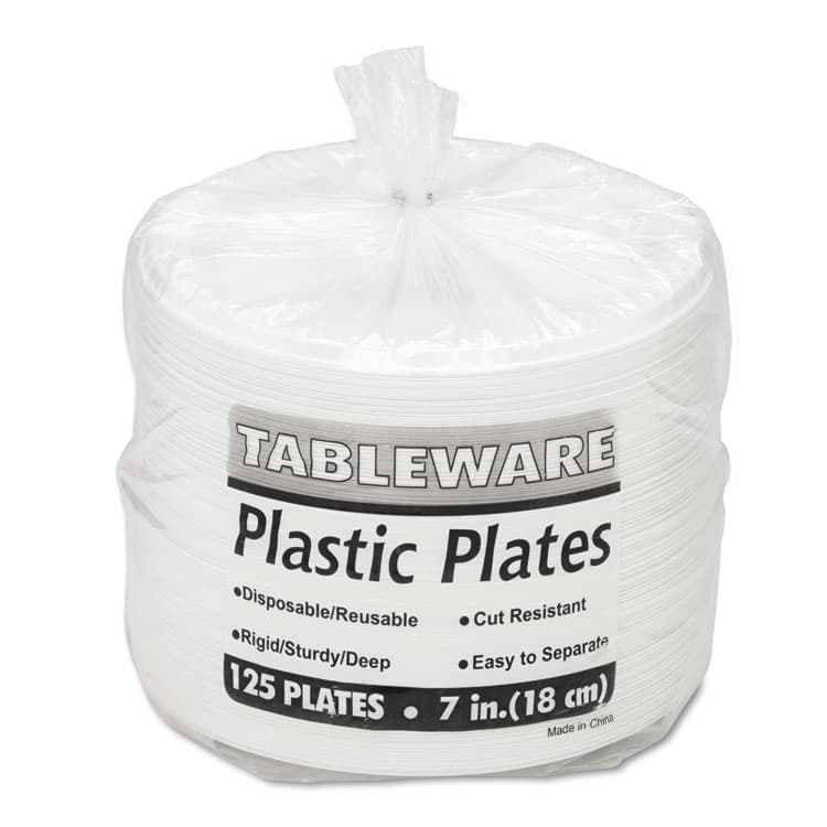 TABLEMATE PRODUCTS, CO. Plastic Dinnerware, Plates, 7" dia, White, 125/Pack (TBL7644WH) thumbnail 3