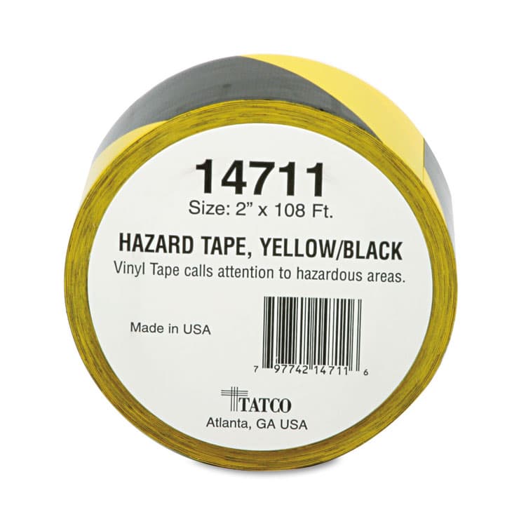 TATCO Hazard Marking Aisle Tape, 2" x 108 ft, Black/Yellow (TCO14711) thumbnail 2