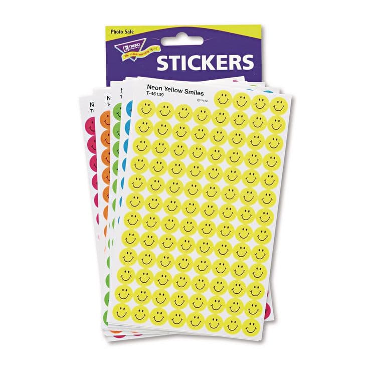 TREND ENTERPRISES, . SuperSpots and SuperShapes Sticker Variety Packs, Neon Smiles, Assorted Colors, 2,500/Pack (TEPT1942)
