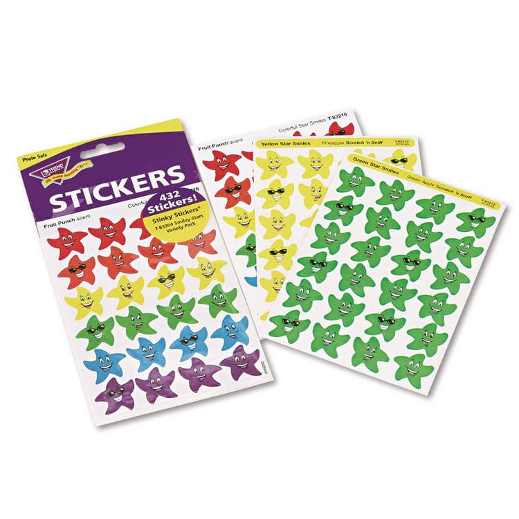 TREND ENTERPRISES, . Stinky Stickers Variety Pack, Smiley Stars, Assorted Colors, 432/Pack (TEPT83904)