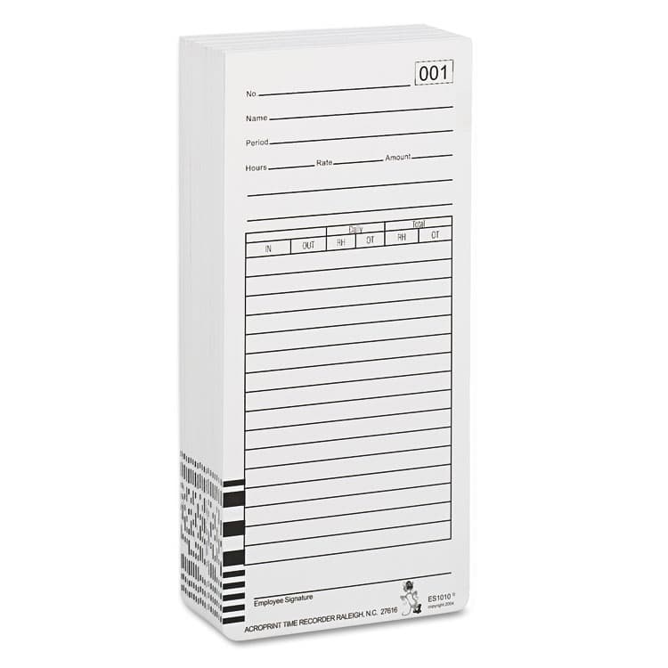 ACRO PRINT TIME RECORDER Time Clock Cards for Acroprint ES1000, Two Sides, 3.5 x 7, 100/Pack (ACP099111000)