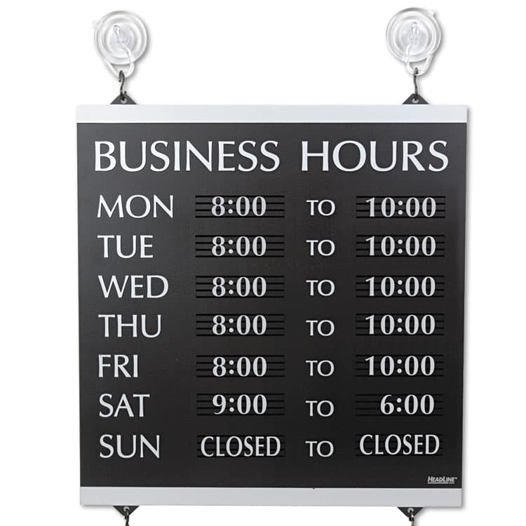 U. S. STAMP & SIGN Century Series Business Hours Sign, Heavy-Duty Plastic, 13 x 14, Black (USS4247)