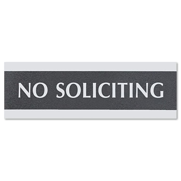 U. S. STAMP & SIGN Century Series Office Sign, NO SOLICITING, 9 x 3, Black/Silver (USS4758)